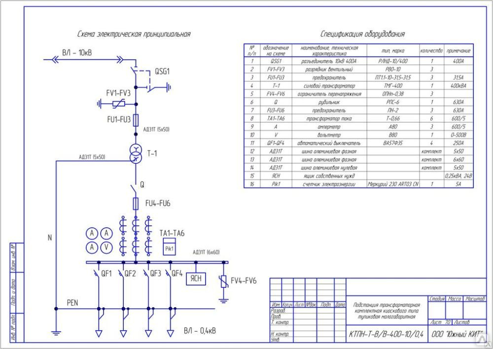 Электрическая принципиальная схема ктп