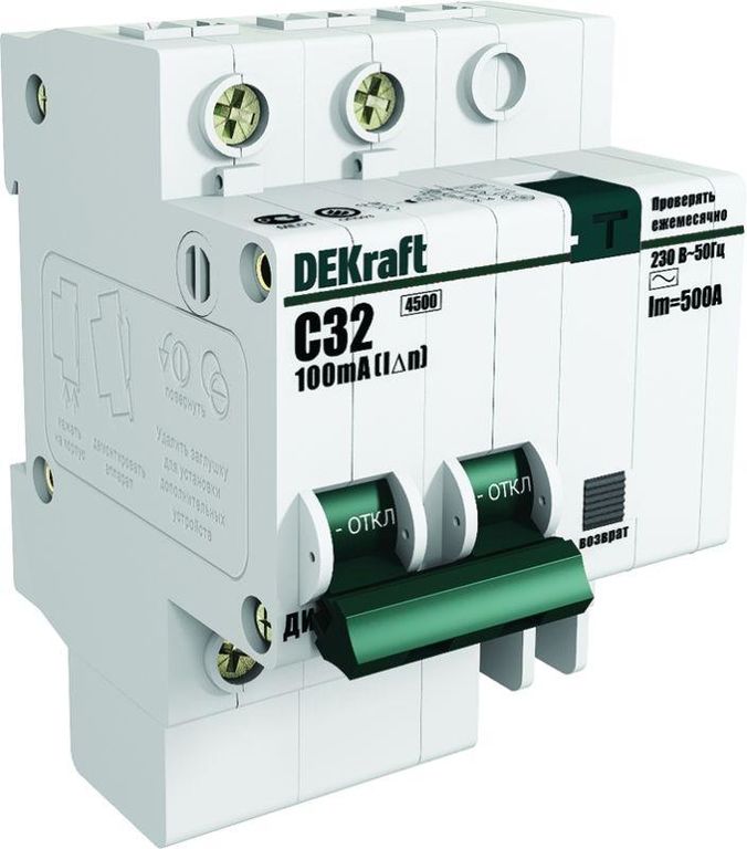 Выключатель автоматический диф.тока 2п (1P+N) C 20 А 30мА тип AC ДИФ-101 со встроен. защит. от сверхтоков DEKraft