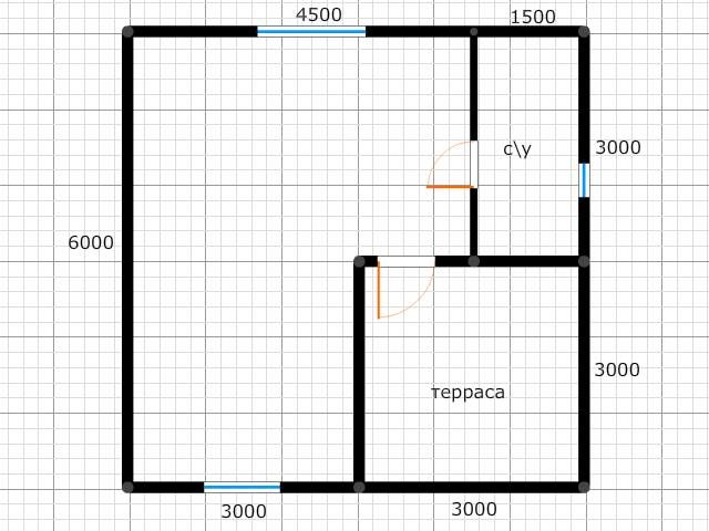Каркасный дом студия 6х6 с внутренним крыльцом 3х3 на свайном фундаменте. #5