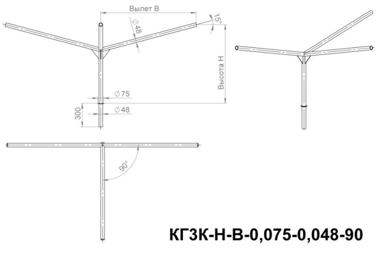 Кронштейн для 3 светильников КГ3К-1,5-2,5-0,075-0,048-90/120 гор цинкование