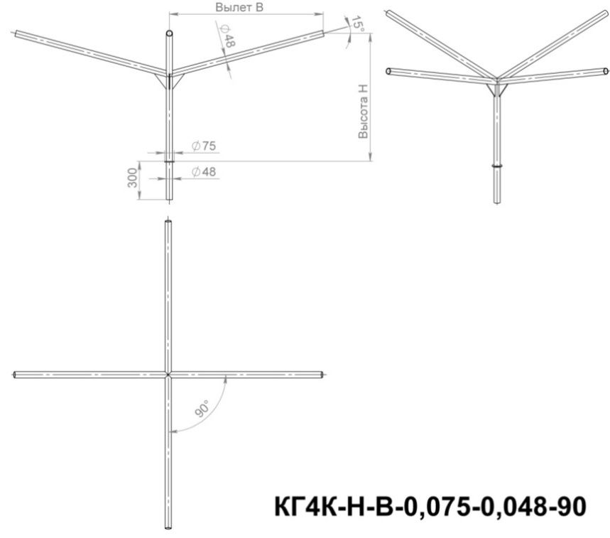 Кронштейн для 4 светильников КГ4К-0,5-1,0-0,075-0,048-90 горячее цинкование