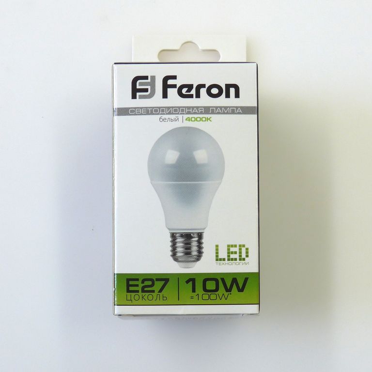Лампа светодиодная LED 10вт А60 белая 230в Feron