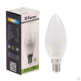 Лампа светодиодная LED 7вт 230в Е14 свеча белая Feron 