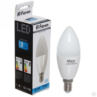 Лампа светодиодная LED 7вт 230в Е14 свеча дневная Feron 