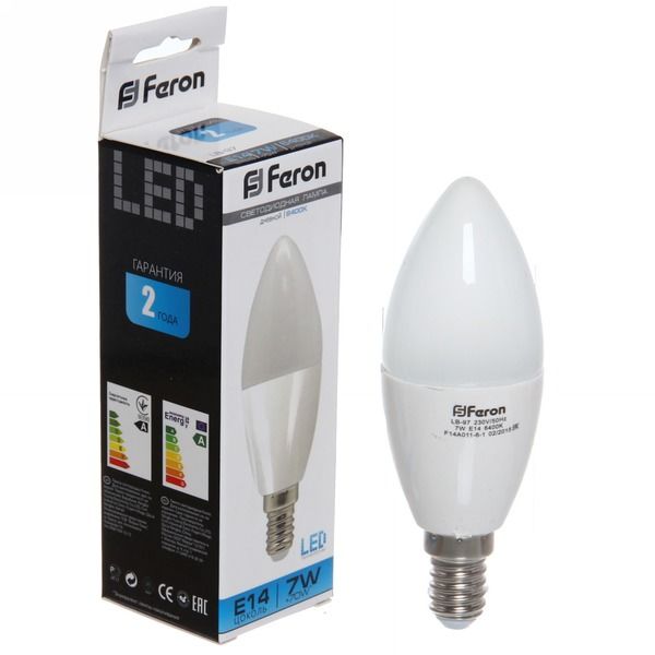Лампа светодиодная LED 9 вт 230в Е14 свеча дневная Feron