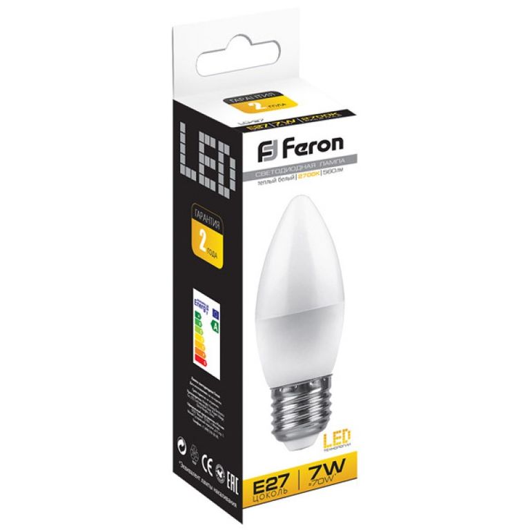 Лампа светодиодная LED 11вт 230в Е27 свеча теплая Feron