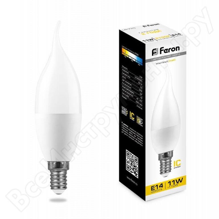 Лампа светодиодная LED 11вт 230в Е14 свеча теплая Feron