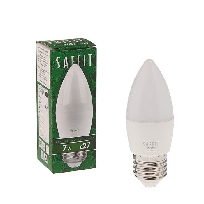 Лампа светодиодная LED свеча 7Вт Е27 230v белая SAFFIT