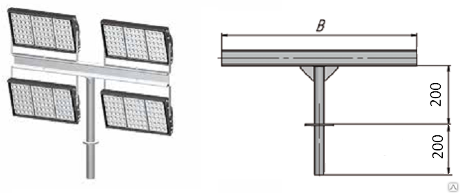 Т-образный кронштейн однорожковый (прожекторный) К1П-0,2-0,5-1 (вылет 0 ...