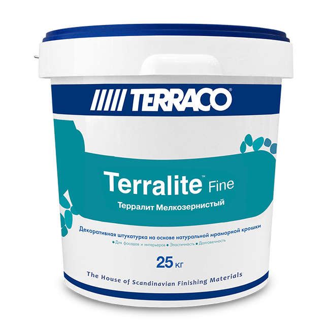 Штукатурка Terralite Fine TERRACO (мелкозернистый) Акриловое покрытие, наполненное натуральной мраморной крошкой, 15 кг