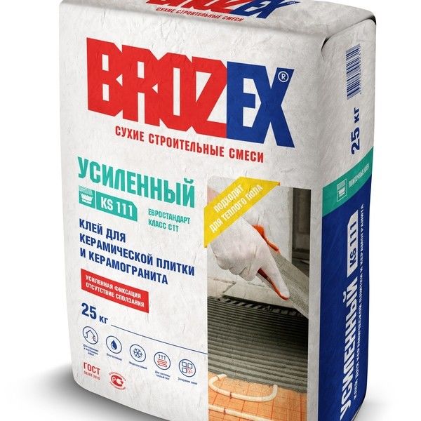 Клей для керамической плитки и керамогранита KS 111 усиленный Brozex 25 кг