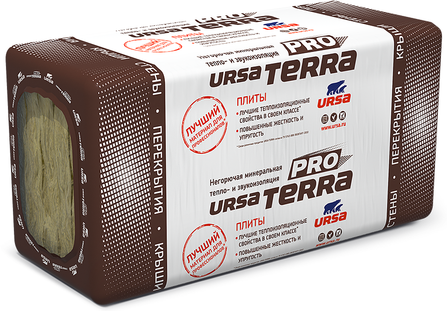 Плиты URSA Terra 34 PN PRO (1000х610х100 мм) упаковка 0,305 м3/3,05 м2