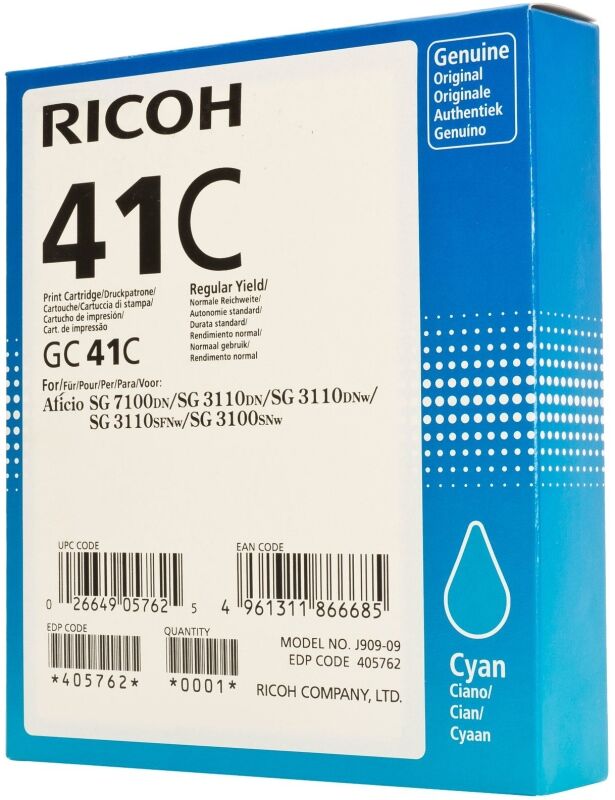 Картридж для печати Ricoh Картридж Ricoh 41C 405762 вид печати струйный, цвет Голубой, емкость