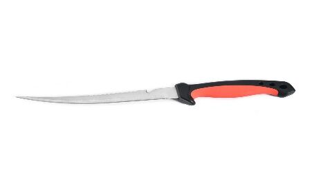 Нож для рыбалки с зубчатым лезвием клинка из нержавеющей стали, пластиковые ножны