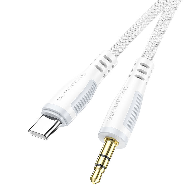USB кабель шт.Type-C - шт.3,5мм 1м, тканевый, белый BL14 "Borofone" 1