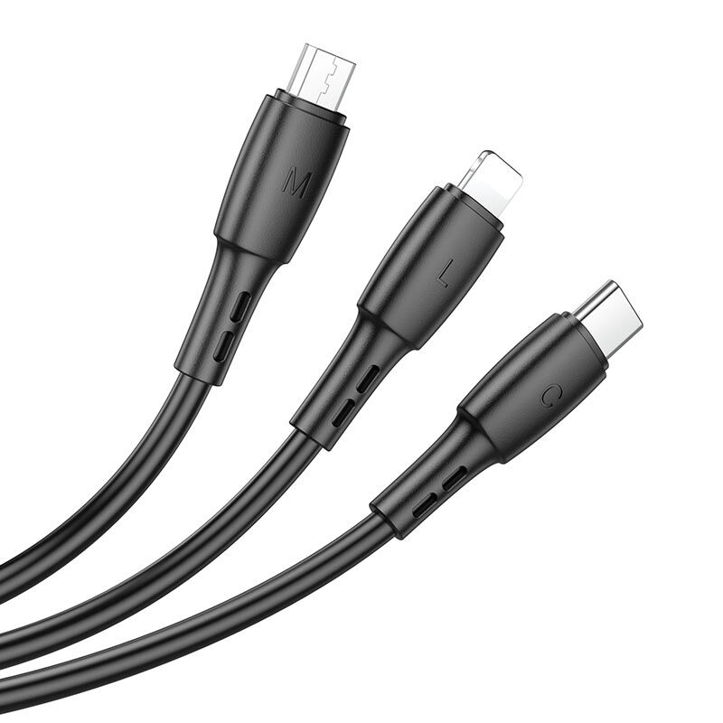 USB кабель 3в1 (Lightning, microUSB, Type-C) 1,0м, черный BX71 "Borofone" 1