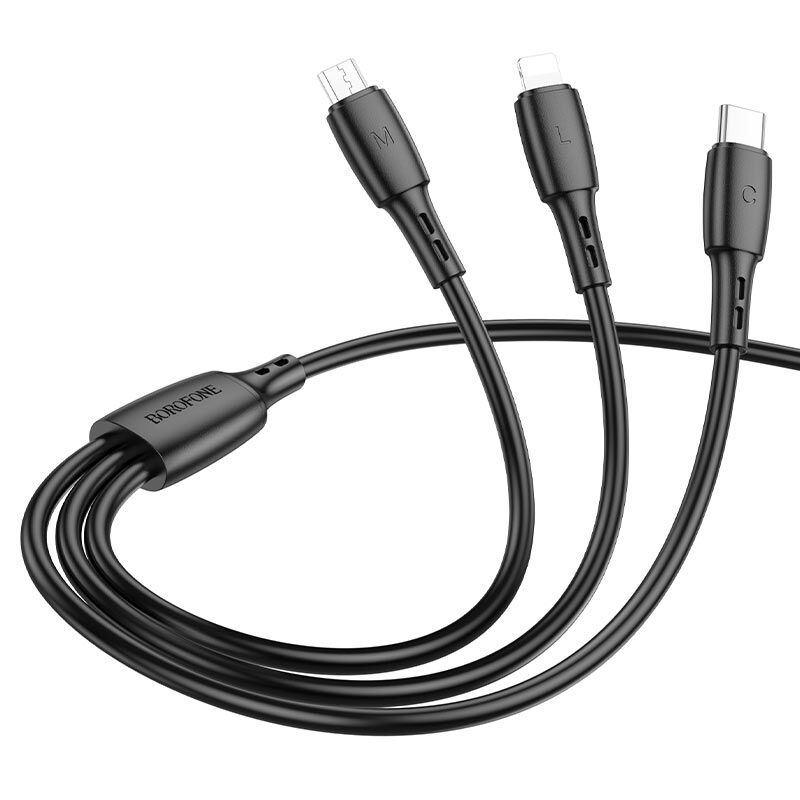 USB кабель 3в1 (Lightning, microUSB, Type-C) 1,0м, черный BX71 "Borofone" 2