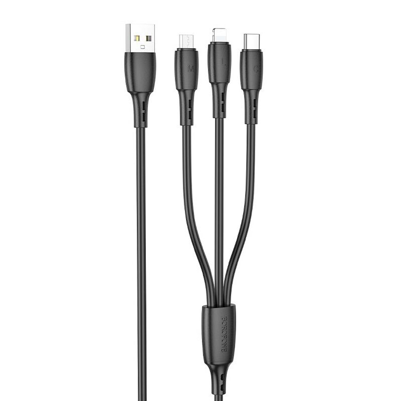 USB кабель 3в1 (Lightning, microUSB, Type-C) 1,0м, черный BX71 "Borofone" 3