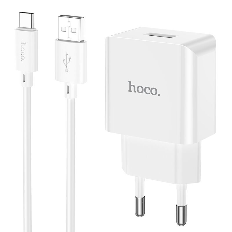 Адаптер постоянного тока Hoco C106A, 1гн.USB 5В,2,1А + кабель Type-C, белый 1