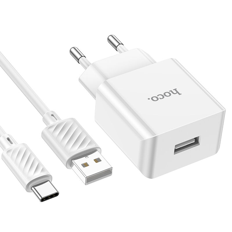 Адаптер постоянного тока Hoco C106A, 1гн.USB 5В,2,1А + кабель Type-C, белый 4