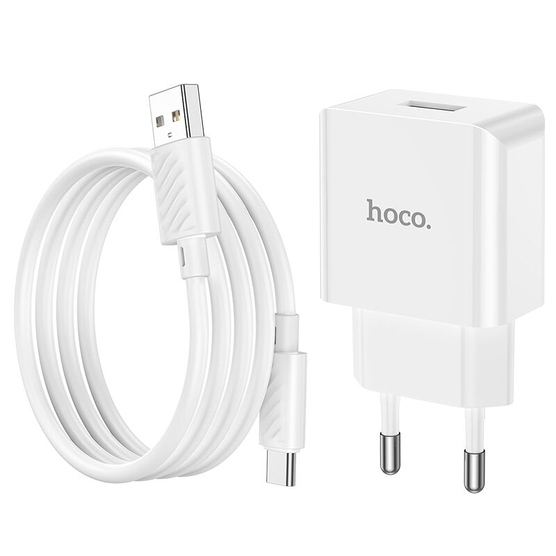 Адаптер постоянного тока Hoco C106A, 1гн.USB 5В,2,1А + кабель Type-C, белый 6