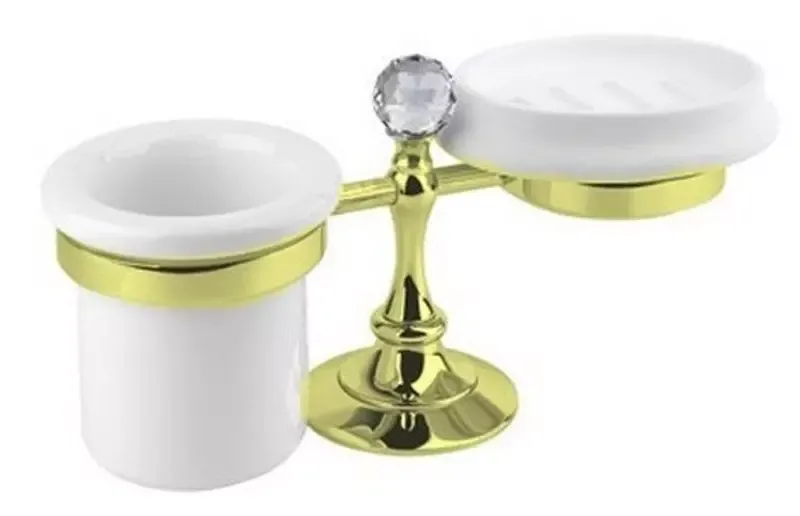 Мыльница со стаканом для зубных щёток «Cezares» OLIMP-STT-03/24-Sw на стол золото/сваровски