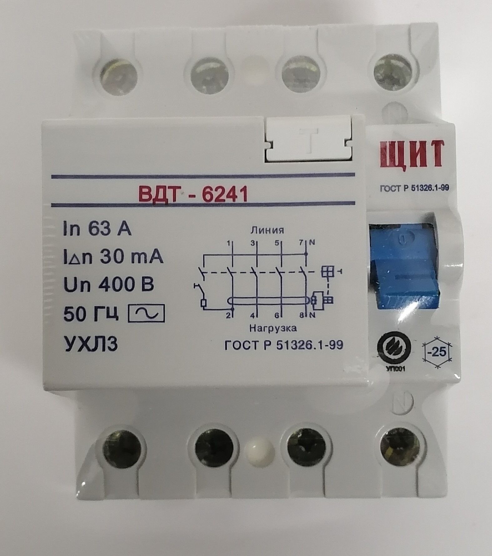 Выключатель дифференциального тока 6241(УЗО) 4р 63 А (30 мА) электронное