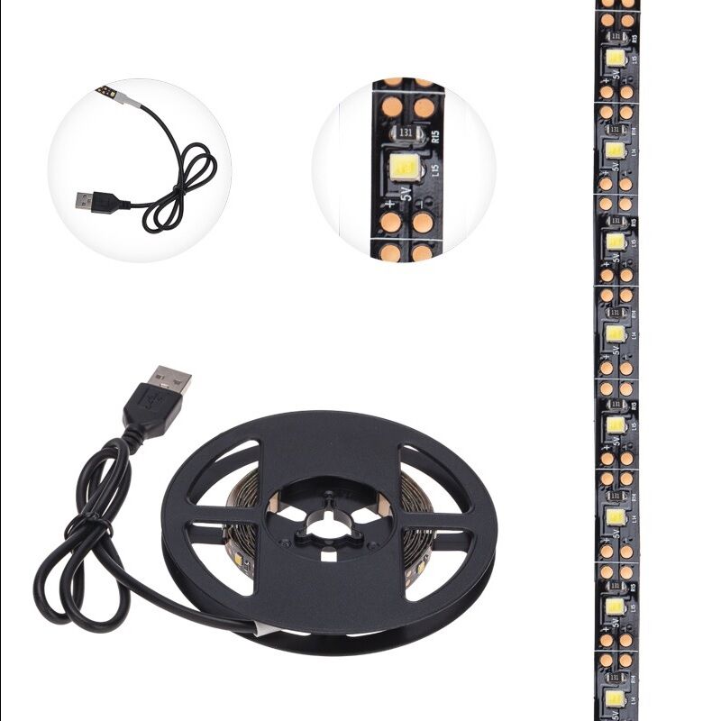 Лента LED с USB коннектором 5В, 8мм, IP20, SMD2835, 60 LED/1м, 4,8Вт/м, 2700K (белый тёплый) 2м "Lamper" 1
