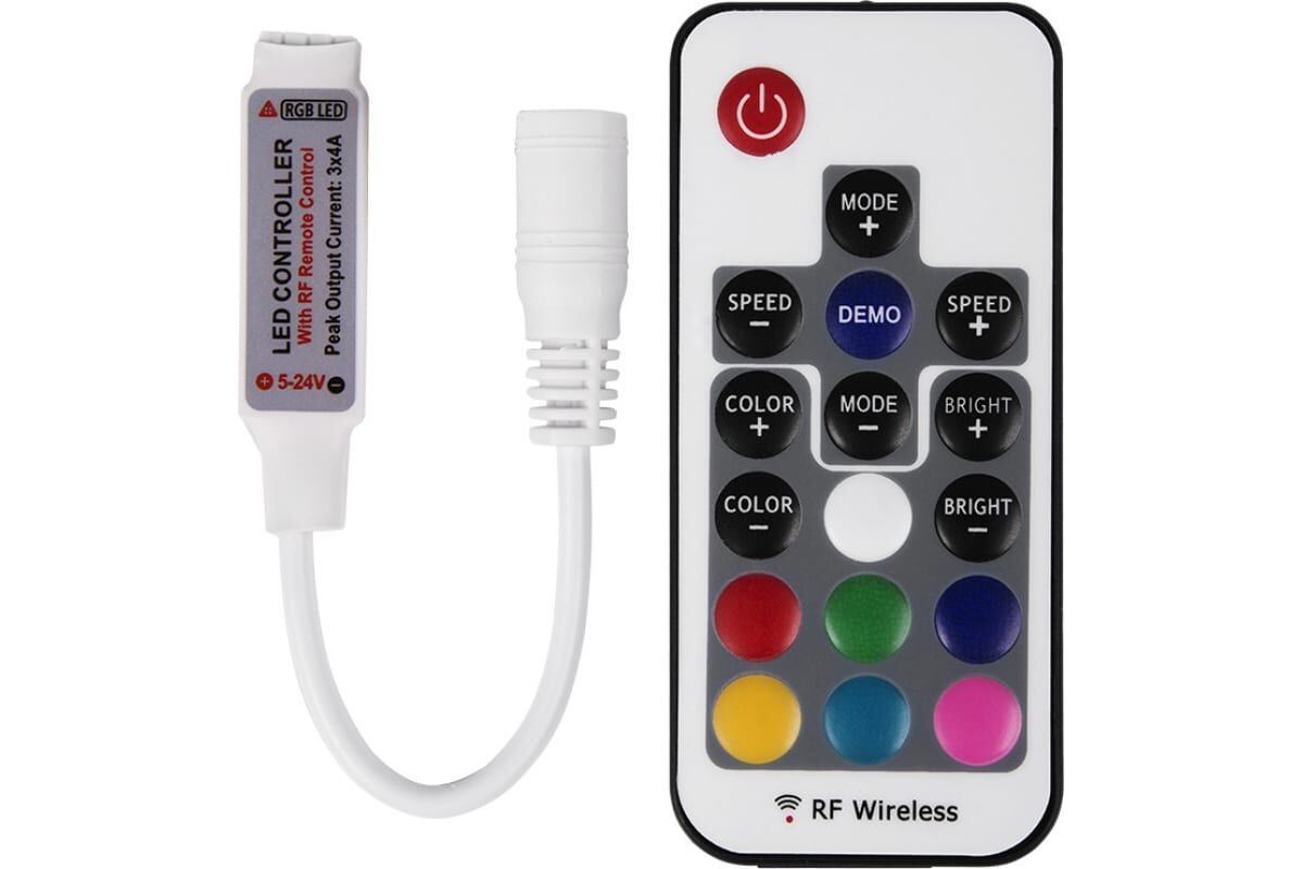 LED контроллер RGB радио, мини (RF) 72 W/144 W, 17 кнопок, 12 V/24 V "Lamper"
