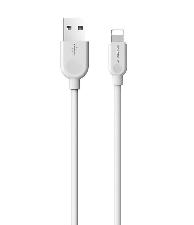 USB кабель шт.USB (A) - шт.Lightning 3,0м, 2,4A силиконовый, белый BX14 "Borofone"