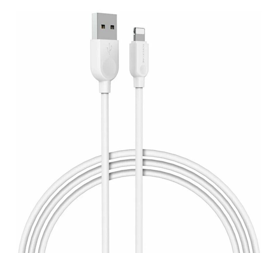USB кабель шт.USB (A) - шт.Lightning 3,0м, 2,4A силиконовый, белый BX14 "Borofone" 3