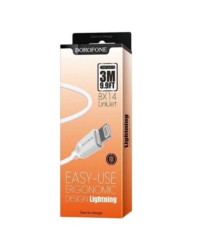 USB кабель шт.USB (A) - шт.Lightning 3,0м, 2,4A силиконовый, белый BX14 "Borofone" 4