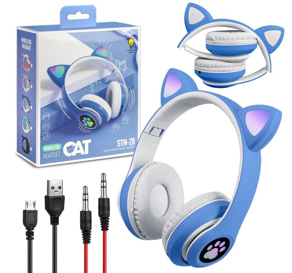 Гарнитура полноразмерная беспроводная CAT STN-28 Bluetooth, светящиеся ушки и лапки, синие 2