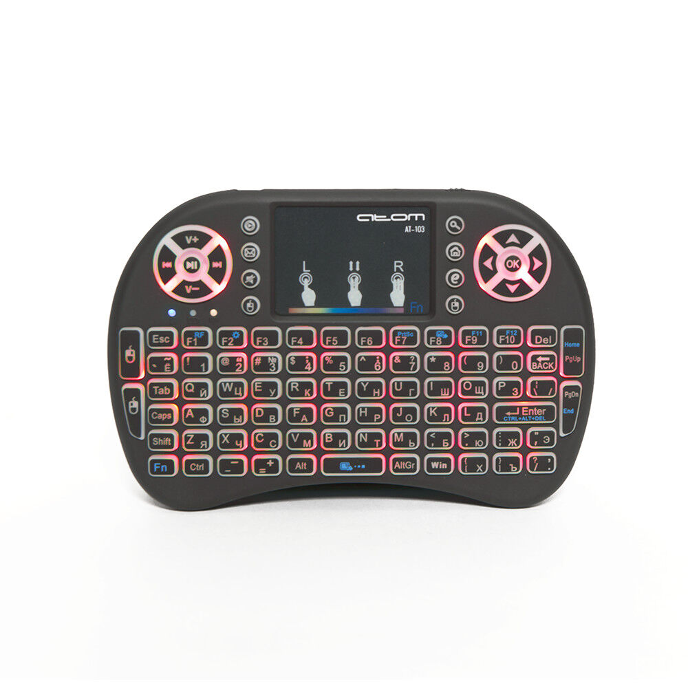 Беспроводная мини-клавиатура с тачпадом АТ-103, аккумулятор BL-5C, цветная подсветка "Атом" 4