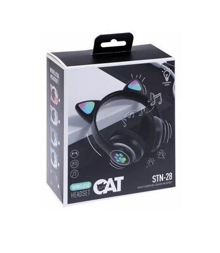 Гарнитура полноразмерная беспроводная CAT STN-28 Bluetooth, светящиеся ушки и лапки, чёрные 5