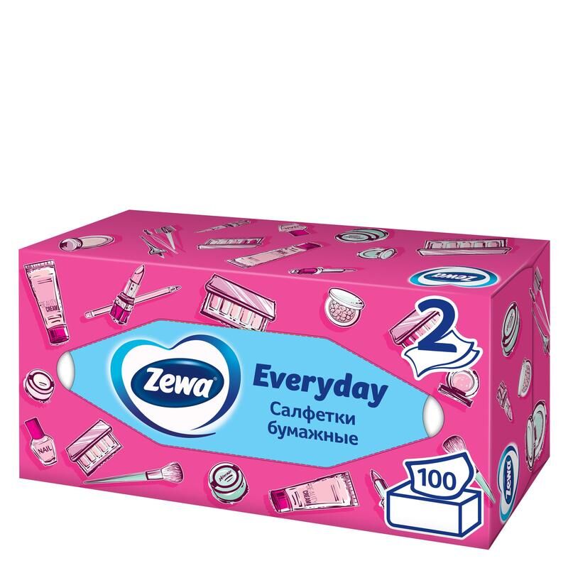 Салфетки косметические Zewa Everyday 2-слойные (100 штук в упаковке)