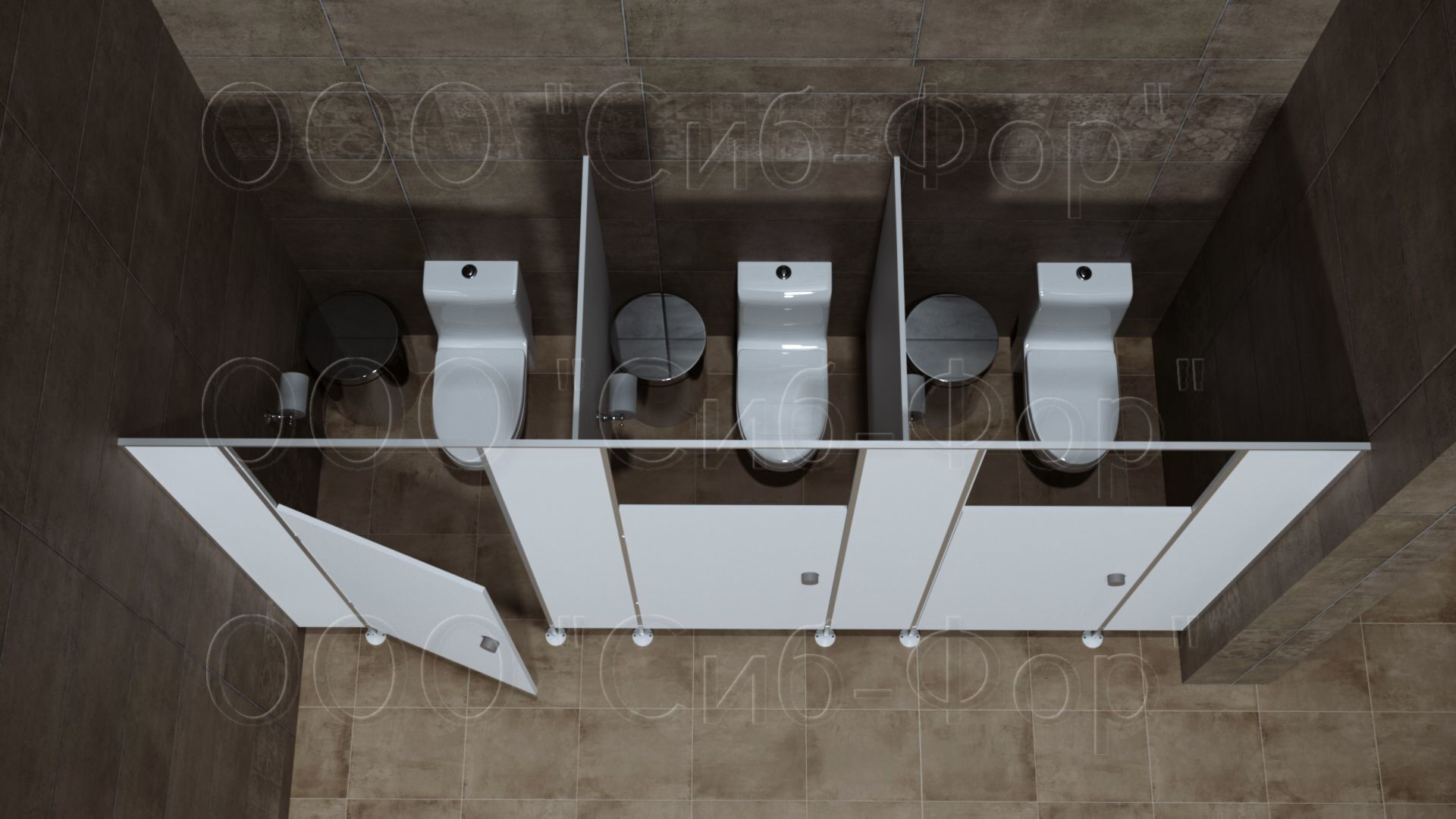 Сантехнические перегородки. Детские туалетные кабинки (3 каб.) (Компл.PL. Тип Т3) 3