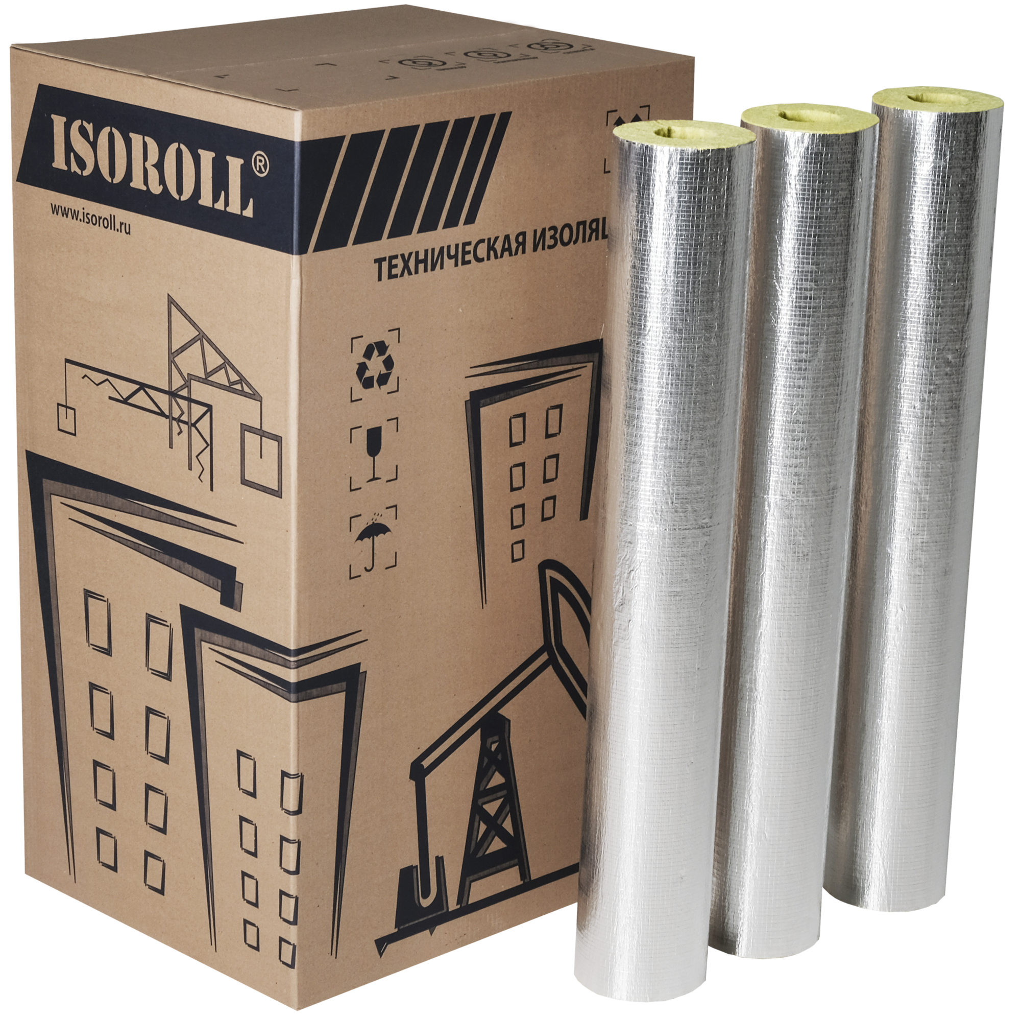 Цилиндр теплоизоляционный Isoroll® с технической фольгой НГ для труб 114 мм x 60 мм