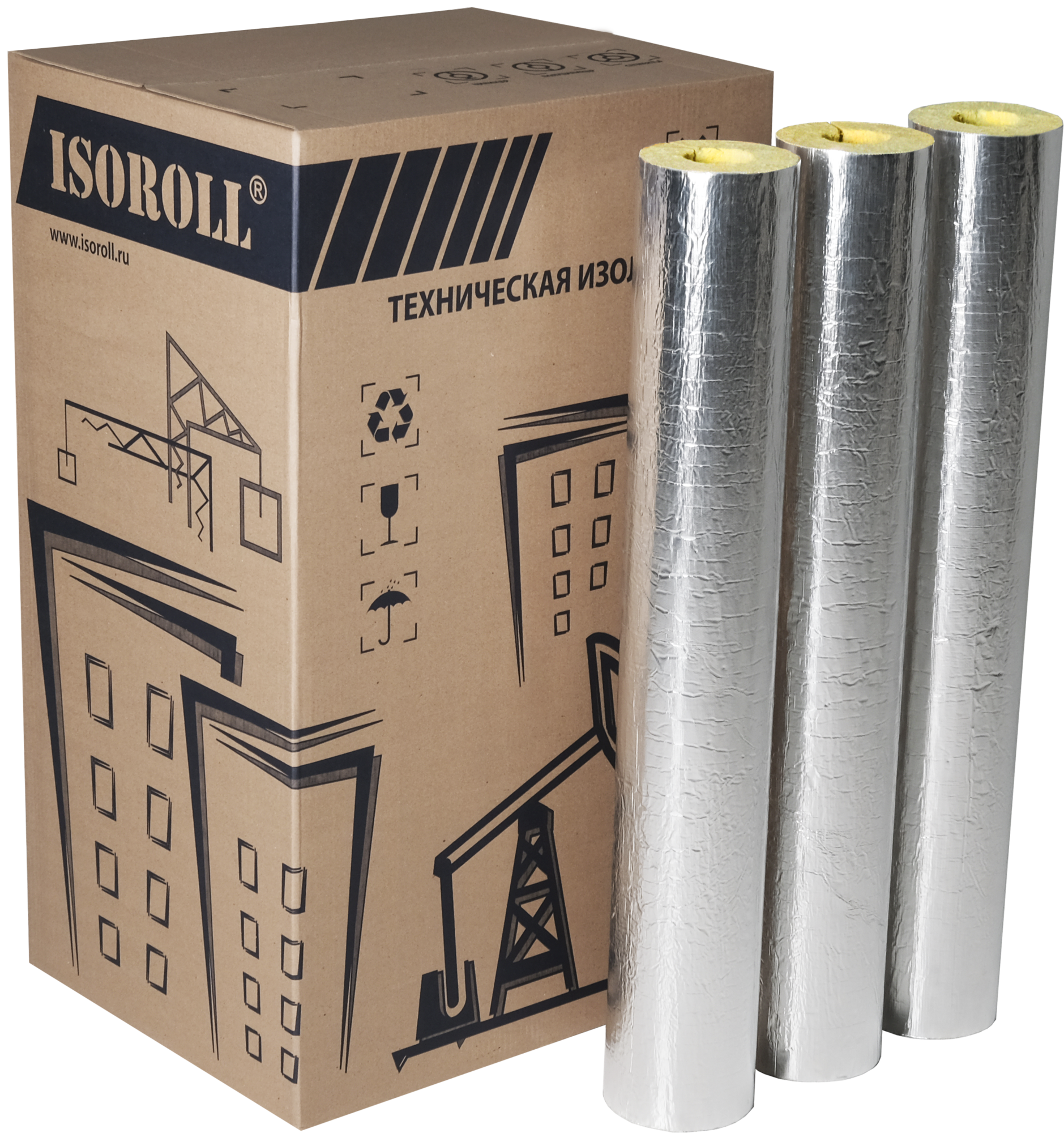 Цилиндр теплоизоляционный Isoroll® с фольгой армированной для труб диаметром 60 мм x 20 мм