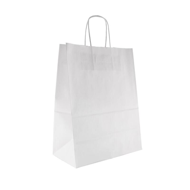 Крафт-пакет бумажный белый с кручеными ручками 26x15x35 см 80 г/кв.м био (200 штук в упаковке) NoName