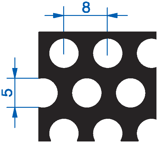 Лист перфорированный стальной Rv 5-8 0,8*1000,0*2000,0 мм х/к круглые отверстия со смещёнными рядами