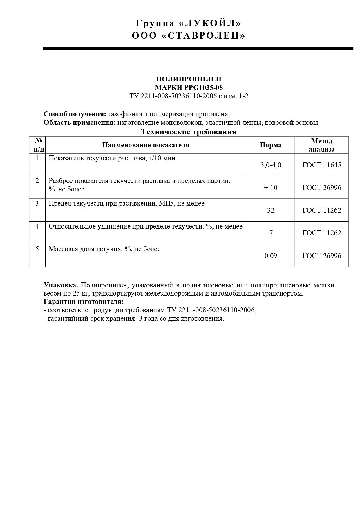 Полипропилен (ПП) PPG 1035-08 Ставролен гранулы купить в Москве в компании  Гранд Полимер. Склады в г.Ногинск, г.Домодедово. Самовывоз/доставка.