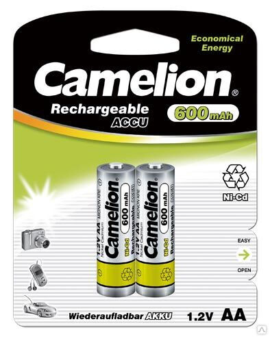 Camelion AA- 600mAh Ni-Cd BL-2 (NC-AA600BP2, аккумулятор,1.2В) CAMELION