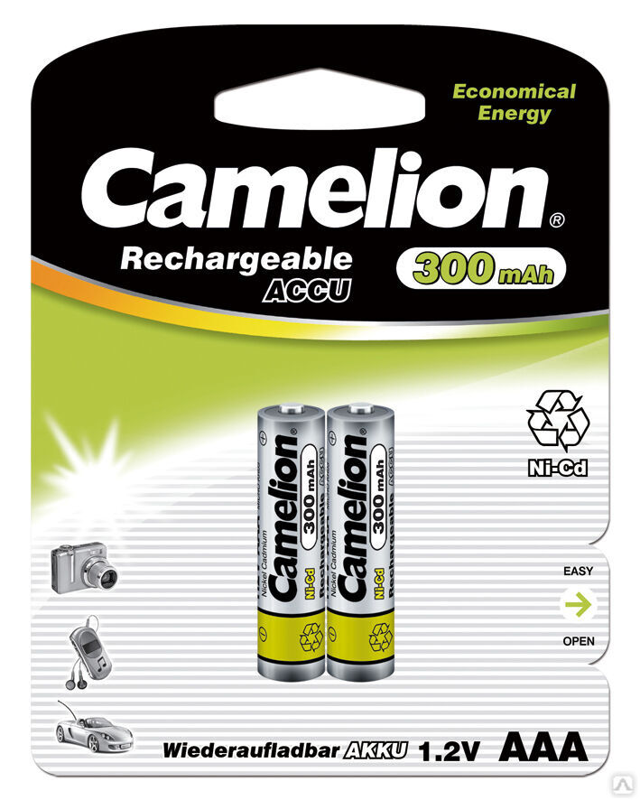 Camelion AAA- 300mAh Ni-Cd BL-2 (NC-AAA300BP2, аккумулятор,1.2В) CAMELION