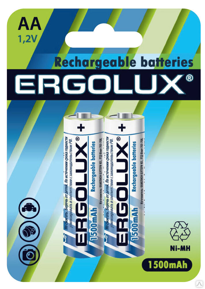 Ergolux AA-1500mAh Ni-Mh BL-2 (NHAA1500BL2, аккумулятор,1.2В) ERGOLUX