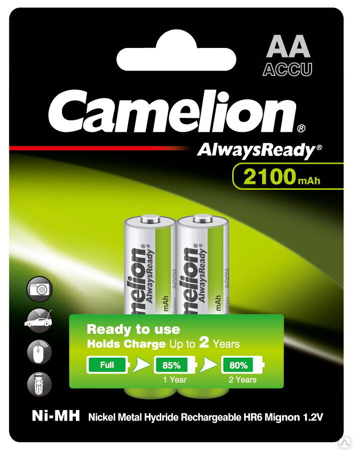 Camelion Always Ready AA- 2100mAh Ni-Mh BL-2 (NH-AA2100ARBP2, аккумулятор, 1.2В) CAMELION