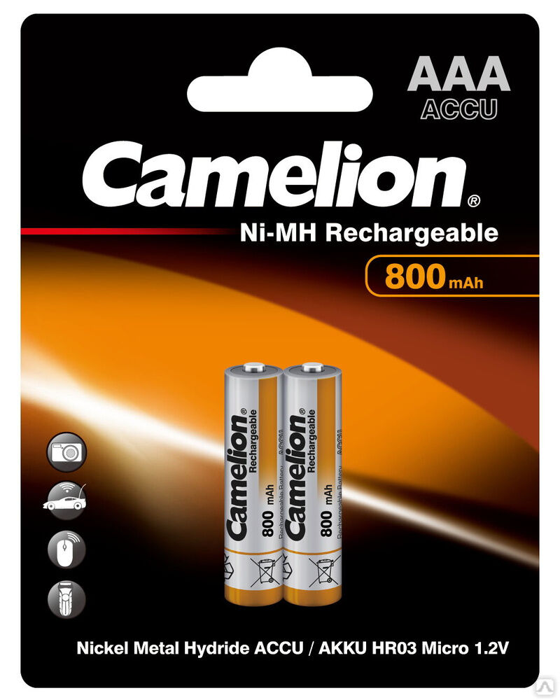 Camelion AAA- 800mAh Ni-Mh BL-2 (NH-AAA800BP2, аккумулятор,1.2В) CAMELION