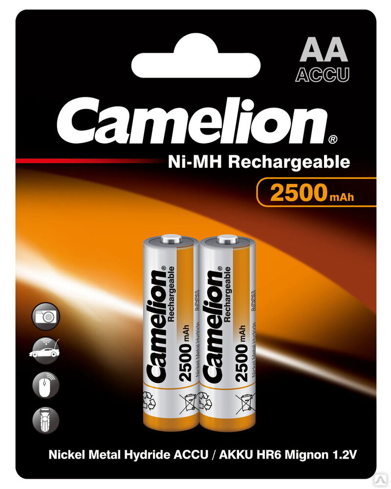 Camelion AA-2500mAh Ni-Mh BL-2 (NH-AA2500BP2, аккумулятор,1.2В) CAMELION