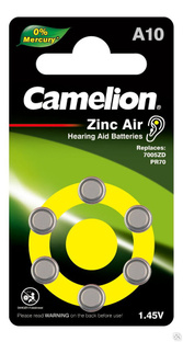 Camelion ZA10 BL-6 Mercury Free (A10-BP6(0%Hg), батарейка для слуховых аппаратов, 1.4 V,90mAh) CAMELION 