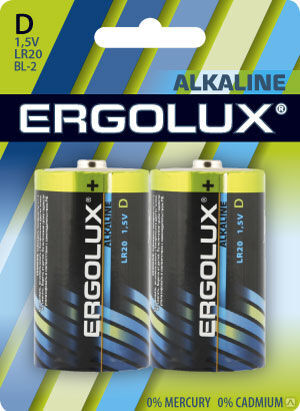 Ergolux..LR20 Alkaline BL-2 (LR20 BL-2, батарейка,1.5В) ERGOLUX